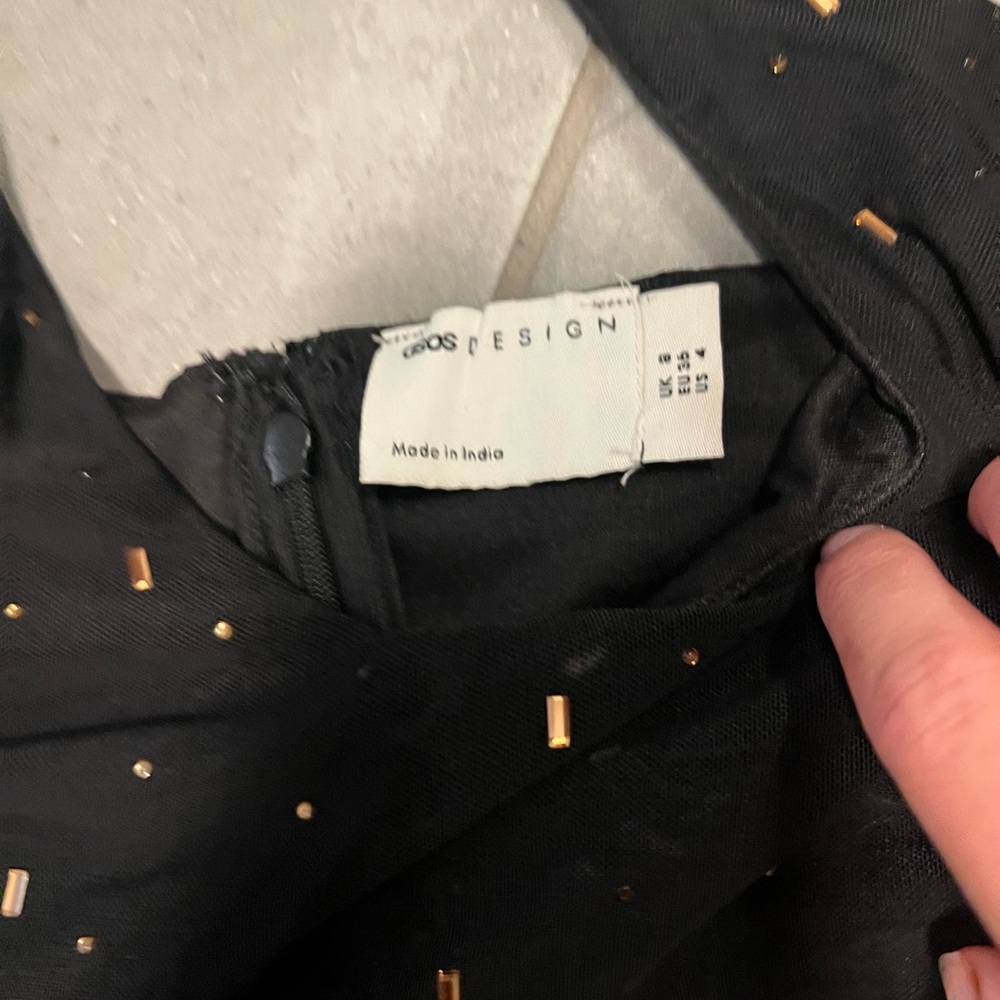 ASOS DESIGN scattered hotfix scoop halter mini dress in black - Picture 3 of 5